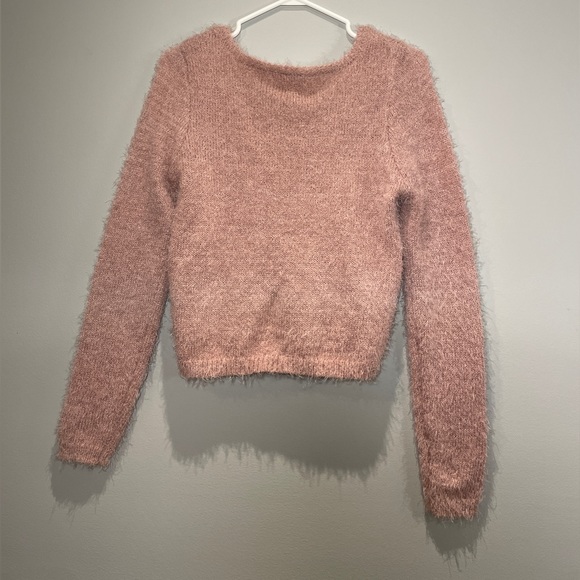 Fuzzy Pink V-Neck Sweater - Picture 3 of 4